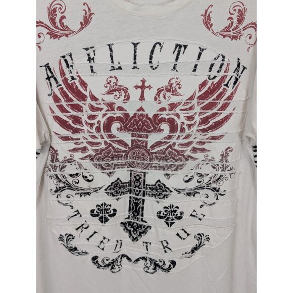Affliction Live Fast Tried True Graphic Print Distressed T-Shirt Men's Size 2XL - Picture 4 of 13